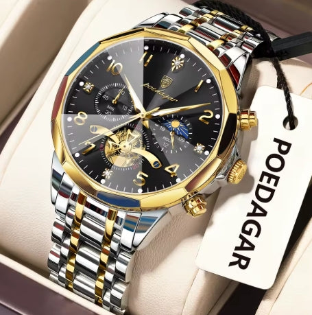 lumineux hommes horloge Quartz acier inoxydable